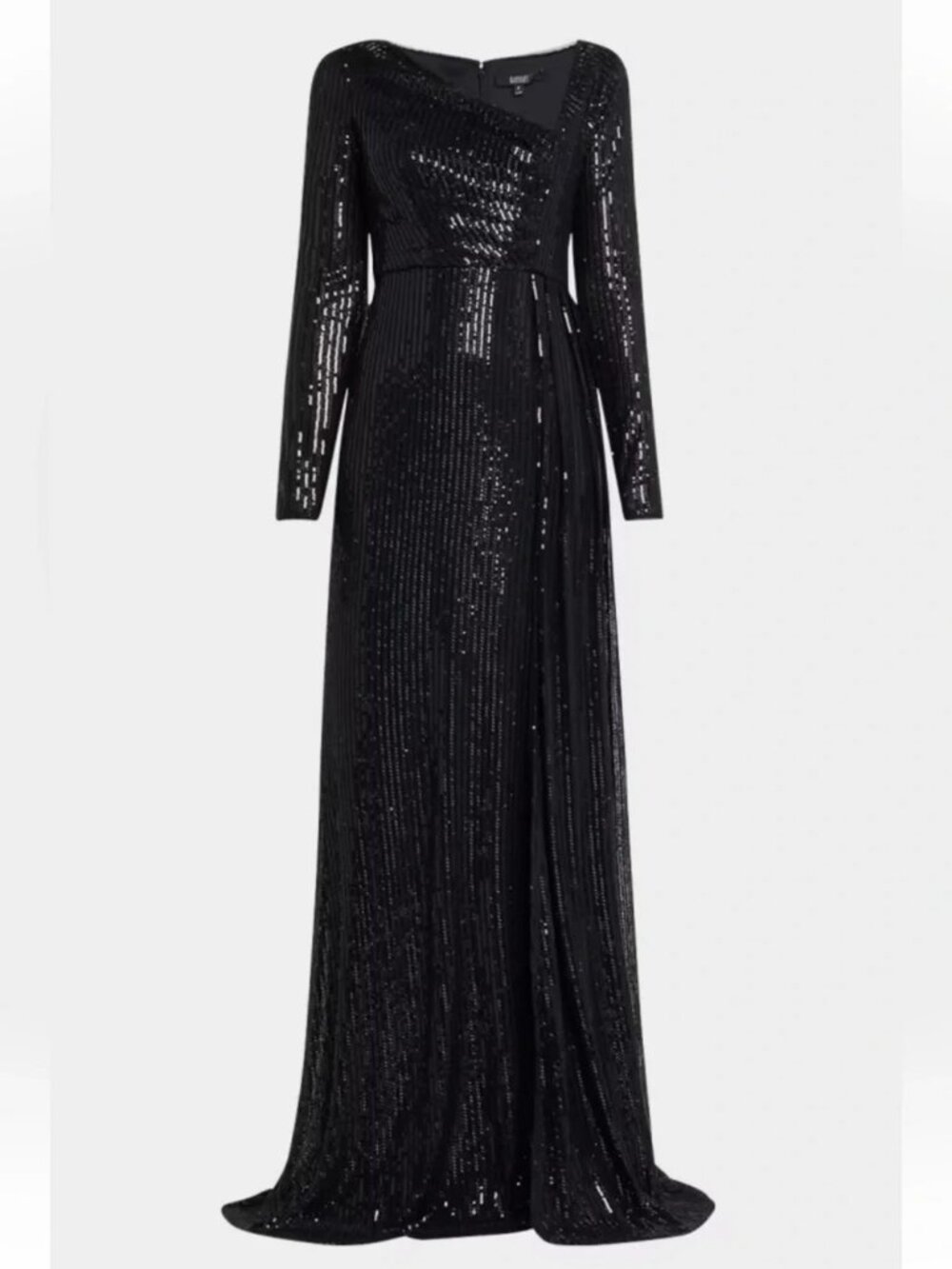 BADGLEY MISCHKA Collection Draped Sequin Striped Gown Long Sleeve Dress Size 4 - Picture 1 of 7